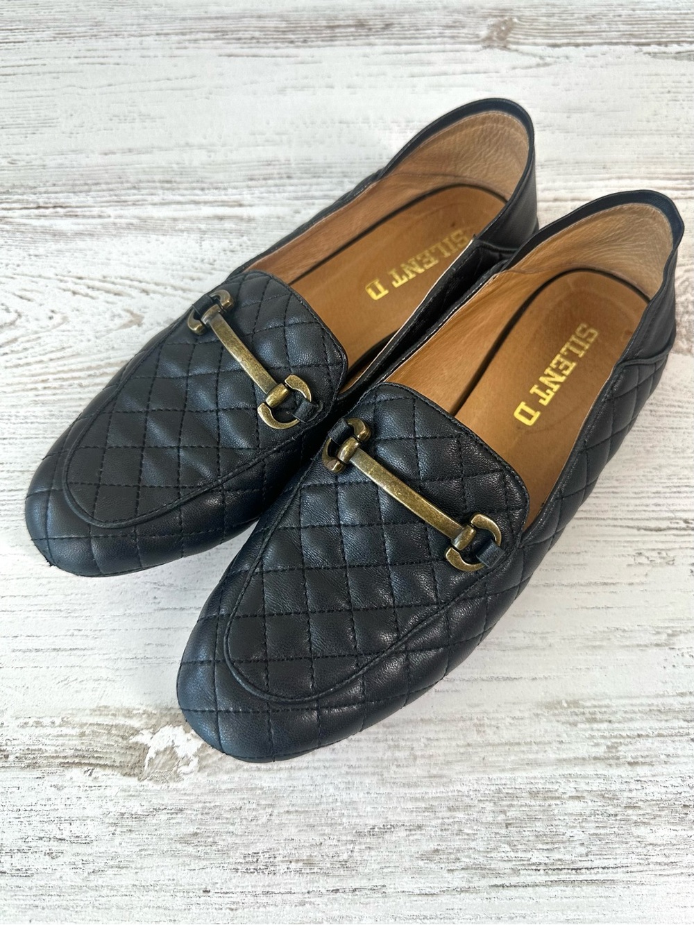 SILENT D Anthropologie Quilted Leather Horsebit Loafers Flats